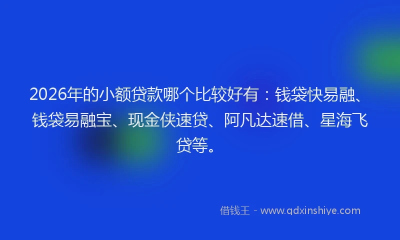 2026年的小额贷款哪个比较好有:钱袋快易融、钱袋易融宝、现金侠速贷、阿凡达速借、星海飞贷等。