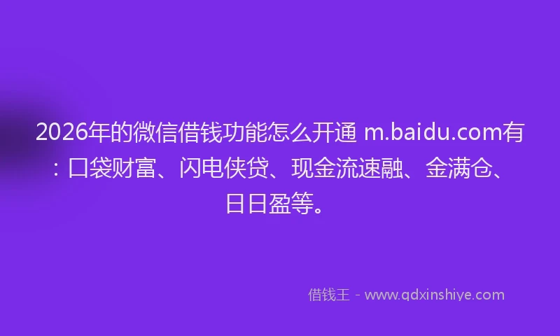 2026年的微信借钱功能怎么开通 m.baidu.com有：口袋财富、闪电侠贷、现金流速融、金满仓、日日盈等。