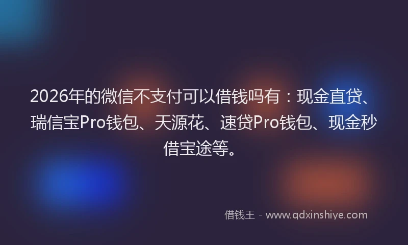 2026年的微信不支付可以借钱吗有：现金直贷、瑞信宝Pro钱包、天源花、速贷Pro钱包、现金秒借宝途等。