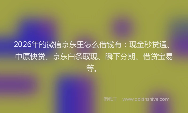 2026年的微信京东里怎么借钱有：现金秒贷通、中原快贷、京东白条取现、瞬下分期、借贷宝易等。