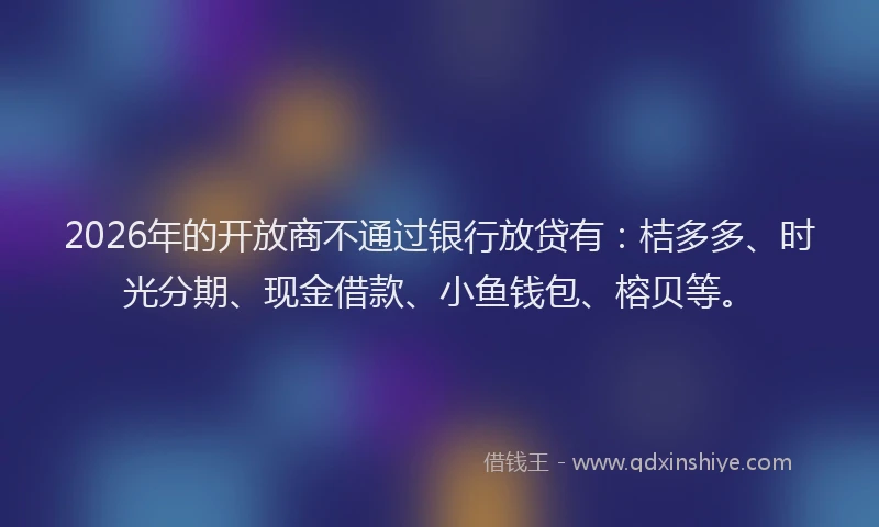 2026年的开放商不通过银行放贷有：桔多多、时光分期、现金借款、小鱼钱包、榕贝等。