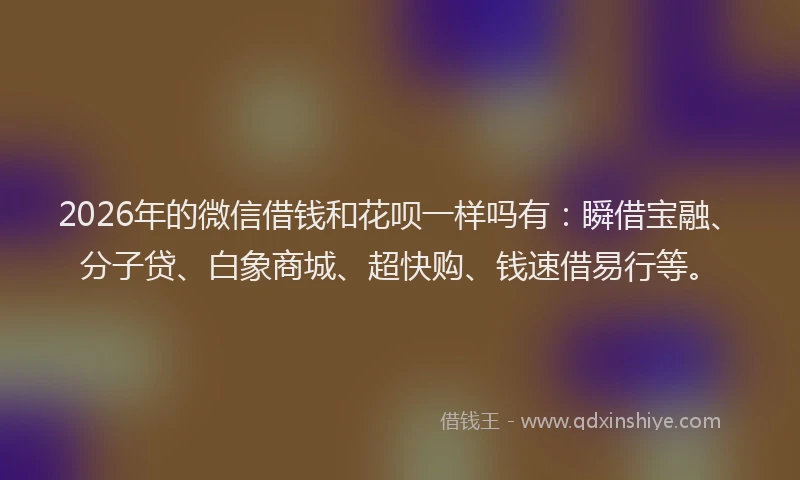 2026年的微信借钱和花呗一样吗有：瞬借宝融、分子贷、白象商城、超快购、钱速借易行等。