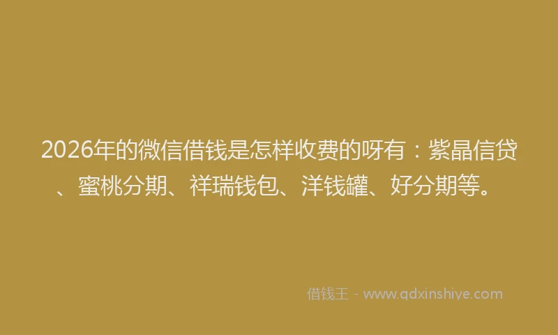 2026年的微信借钱是怎样收费的呀有：紫晶信贷、蜜桃分期、祥瑞钱包、洋钱罐、好分期等。