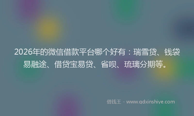 2026年的微信借款平台哪个好有：瑞雪贷、钱袋易融途、借贷宝易贷、省呗、琉璃分期等。