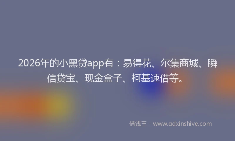2026年的小黑贷app有：易得花、尔集商城、瞬信贷宝、现金盒子、柯基速借等。