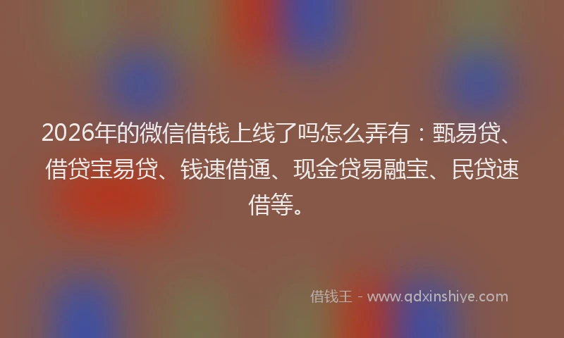 2026年的微信借钱上线了吗怎么弄有：甄易贷、借贷宝易贷、钱速借通、现金贷易融宝、民贷速借等。