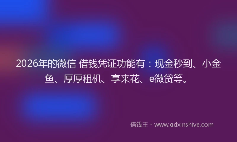 2026年的微信 借钱凭证功能有：现金秒到、小金鱼、厚厚租机、享来花、e微贷等。