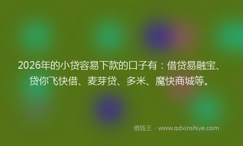 2026年的小贷容易下款的口子有：借贷易融宝、贷你飞快借、麦芽贷、多米、魔快商城等。