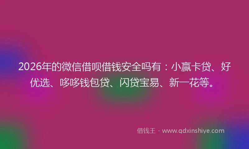 2026年的微信借呗借钱安全吗有：小赢卡贷、好优选、哆哆钱包贷、闪贷宝易、新一花等。