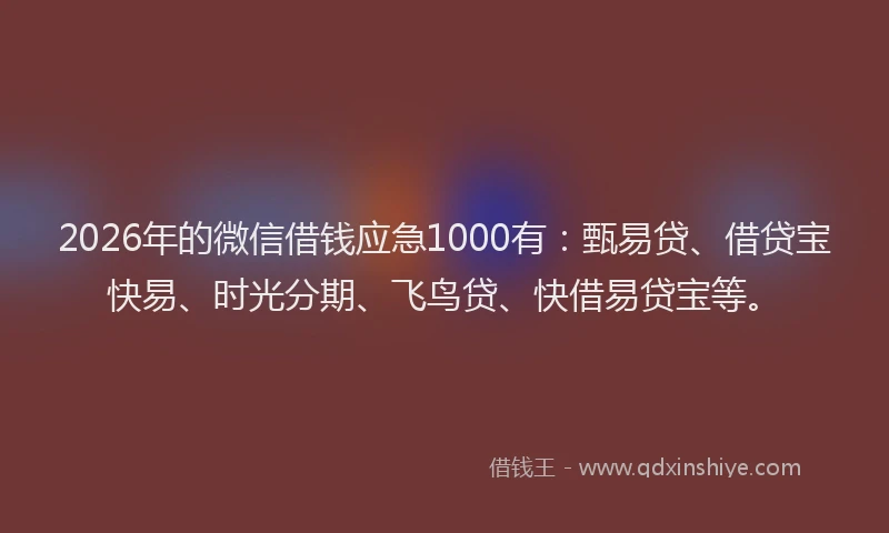 2026年的微信借钱应急1000有：甄易贷、借贷宝快易、时光分期、飞鸟贷、快借易贷宝等。