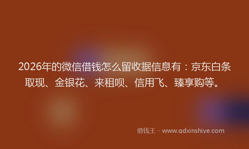 2026年的微信借钱怎么留收据信息有：京东白条取现、金银花、来租呗、信用飞、臻享购等。