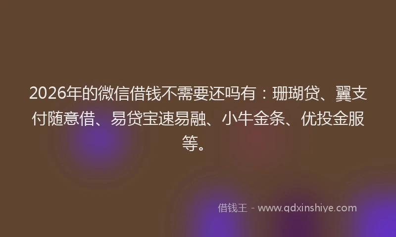 2026年的微信借钱不需要还吗有:珊瑚贷、翼支付随意借、易贷宝速易融、小牛金条、优投金服等。