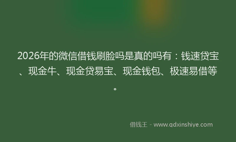 2026年的微信借钱刷脸吗是真的吗有：钱速贷宝、现金牛、现金贷易宝、现金钱包、极速易借等。
