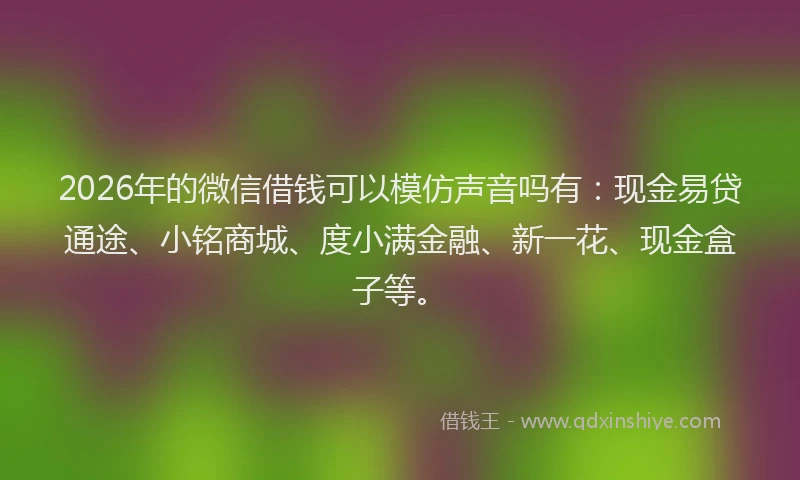 2026年的微信借钱可以模仿声音吗有：现金易贷通途、小铭商城、度小满金融、新一花、现金盒子等。