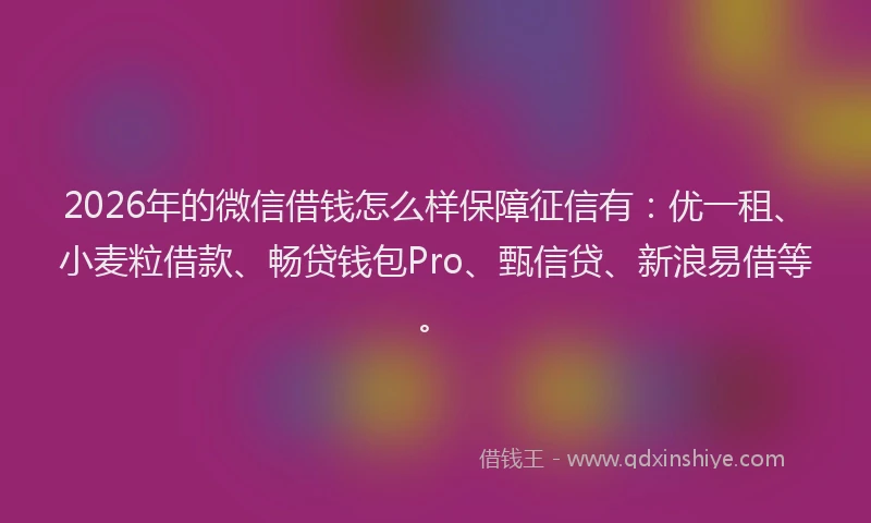 2026年的微信借钱怎么样保障征信有：优一租、小麦粒借款、畅贷钱包Pro、甄信贷、新浪易借等。