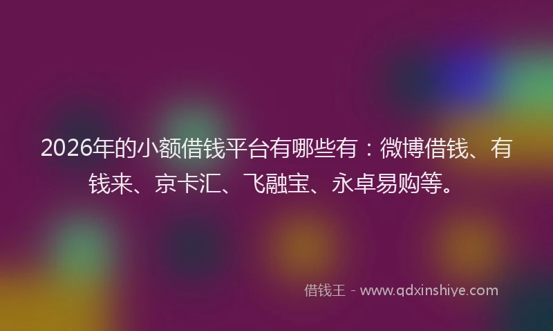 2026年的小额借钱平台有哪些有：微博借钱、有钱来、京卡汇、飞融宝、永卓易购等。