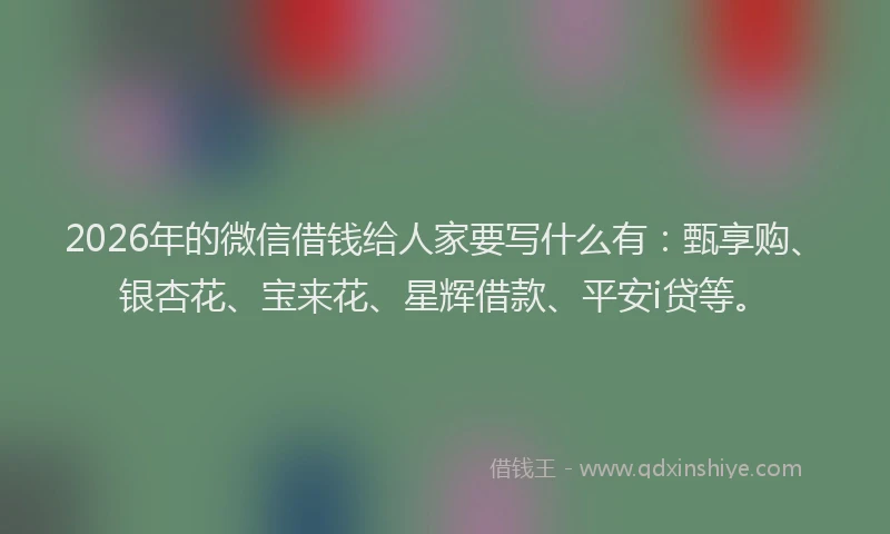 2026年的微信借钱给人家要写什么有：甄享购、银杏花、宝来花、星辉借款、平安i贷等。