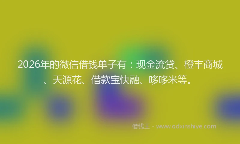 2026年的微信借钱单子有：现金流贷、橙丰商城、天源花、借款宝快融、哆哆米等。