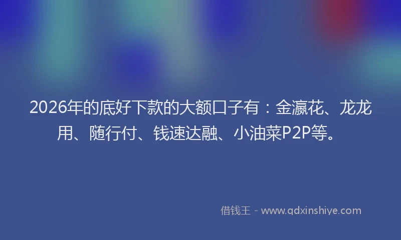 2026年的底好下款的大额口子有：金瀛花、龙龙用、随行付、钱速达融、小油菜P2P等。