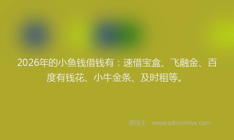 2026年的小鱼钱借钱有:速借宝盒、飞融金、百度有钱花、小牛金条、及时租等。