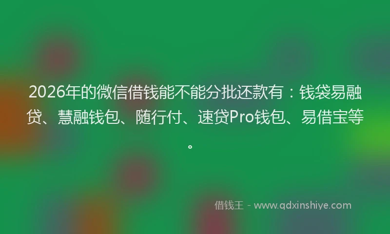 2026年的微信借钱能不能分批还款有：钱袋易融贷、慧融钱包、随行付、速贷Pro钱包、易借宝等。