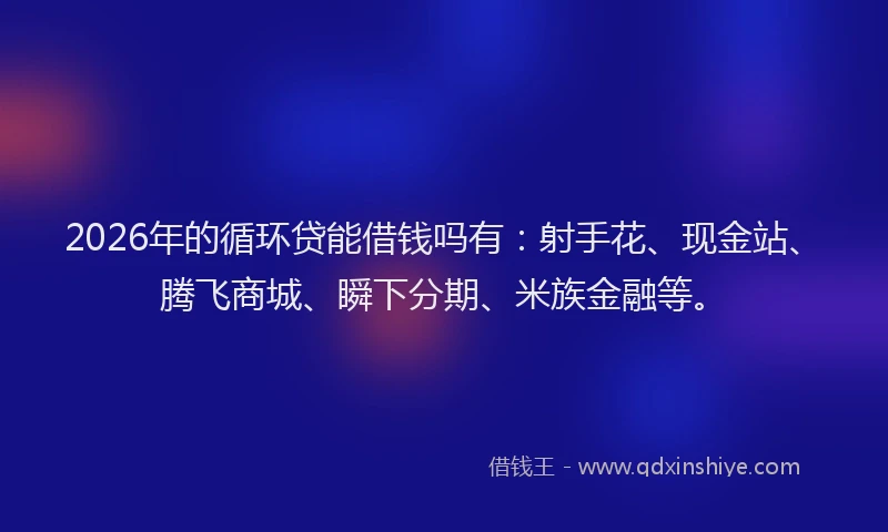 2026年的循环贷能借钱吗有：射手花、现金站、腾飞商城、瞬下分期、米族金融等。