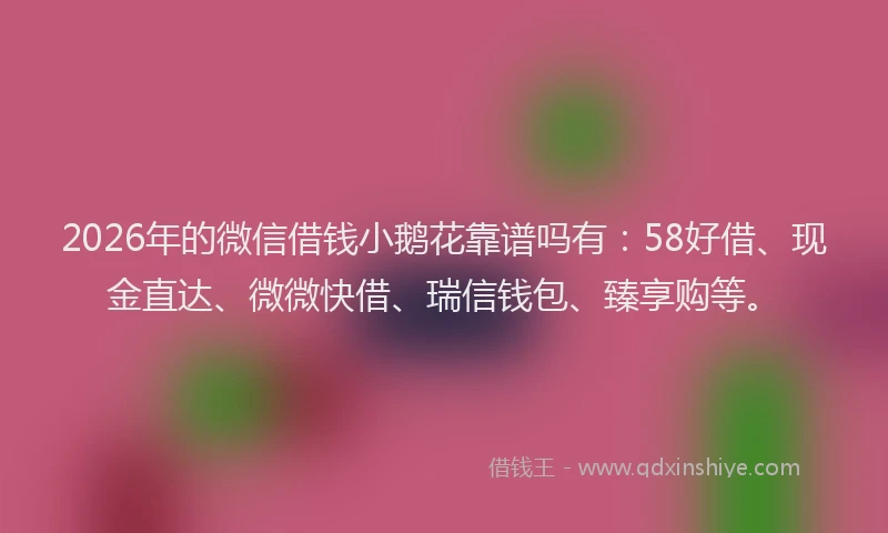 2026年的微信借钱小鹅花靠谱吗有:58好借、现金直达、微微快借、瑞信钱包、臻享购等。