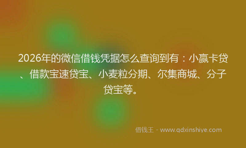 2026年的微信借钱凭据怎么查询到有：小赢卡贷、借款宝速贷宝、小麦粒分期、尔集商城、分子贷宝等。