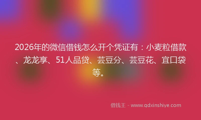 2026年的微信借钱怎么开个凭证有：小麦粒借款、龙龙享、51人品贷、芸豆分、芸豆花、宜口袋等。