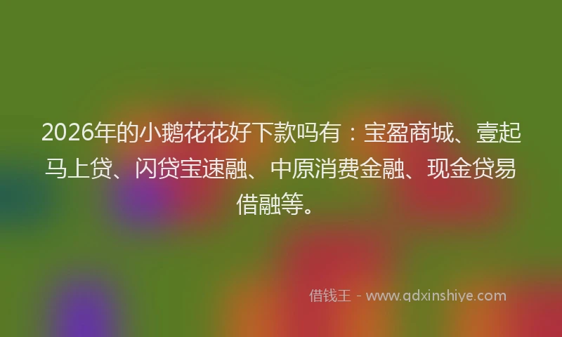 2026年的小鹅花花好下款吗有：宝盈商城、壹起马上贷、闪贷宝速融、中原消费金融、现金贷易借融等。