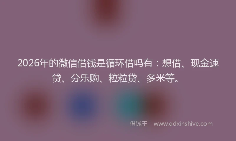 2026年的微信借钱是循环借吗有：想借、现金速贷、分乐购、粒粒贷、多米等。