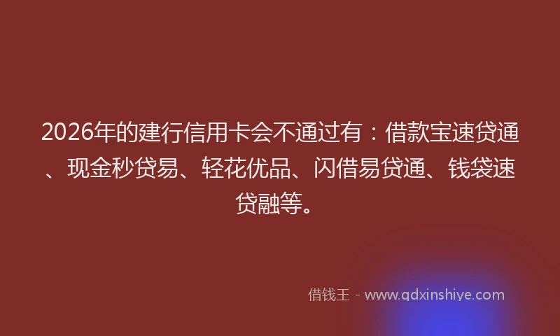 2026年的建行信用卡会不通过有:借款宝速贷通、现金秒贷易、轻花优品、闪借易贷通、钱袋速贷融等。
