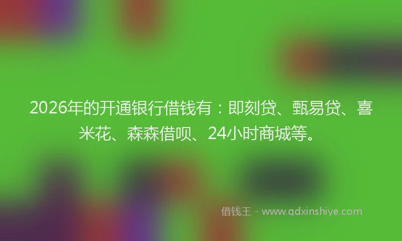 2026年的开通银行借钱有：即刻贷、甄易贷、喜米花、森森借呗、24小时商城等。