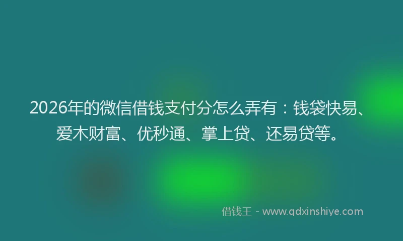 2026年的微信借钱支付分怎么弄有：钱袋快易、爱木财富、优秒通、掌上贷、还易贷等。
