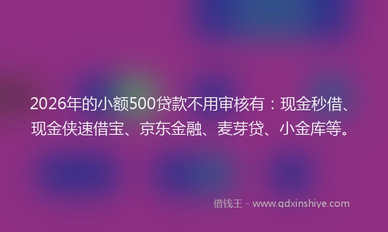 2026年的小额500贷款不用审核有：现金秒借、现金侠速借宝、京东金融、麦芽贷、小金库等。