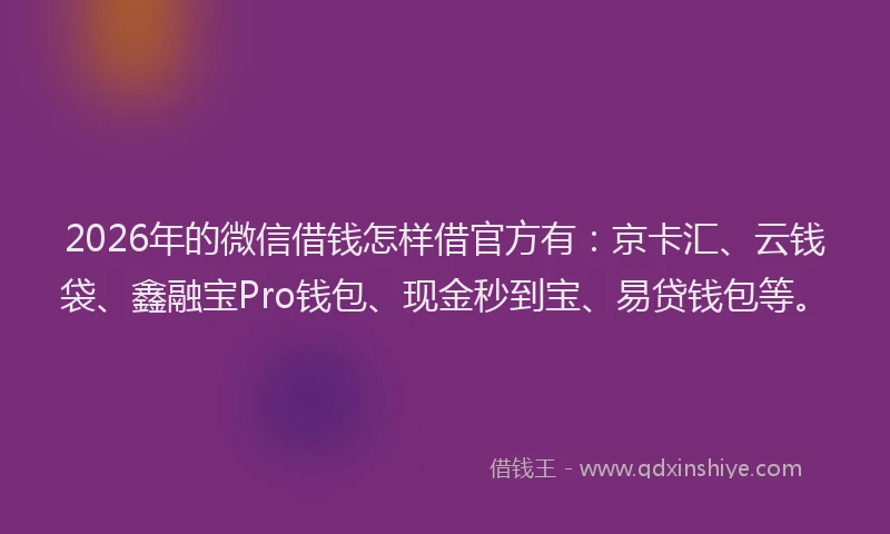 2026年的微信借钱怎样借官方有:京卡汇、云钱袋、鑫融宝Pro钱包、现金秒到宝、易贷钱包等。