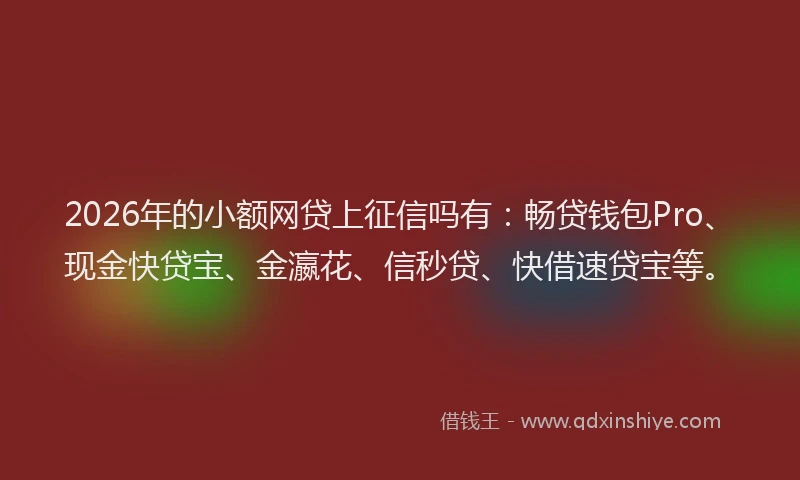 2026年的小额网贷上征信吗有：畅贷钱包Pro、现金快贷宝、金瀛花、信秒贷、快借速贷宝等。