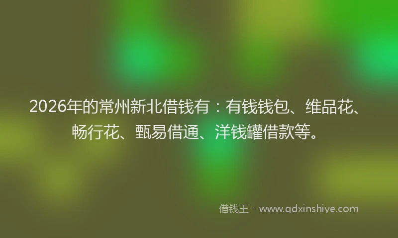 2026年的常州新北借钱有:有钱钱包、维品花、畅行花、甄易借通、洋钱罐借款等。