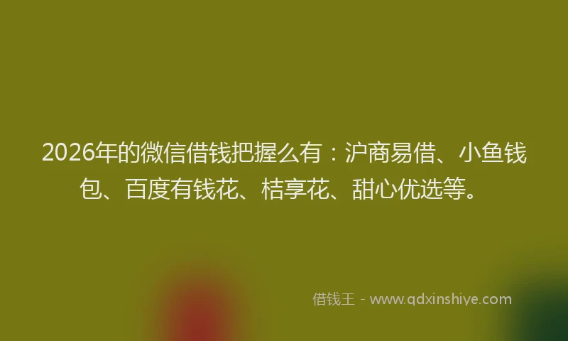 2026年的微信借钱把握么有：沪商易借、小鱼钱包、百度有钱花、桔享花、甜心优选等。
