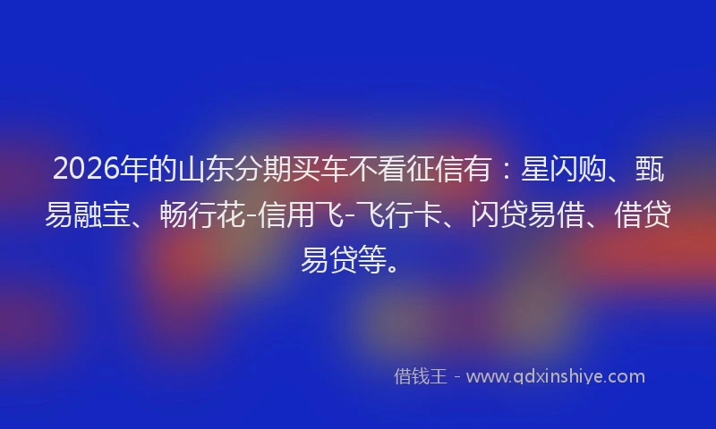 2026年的山东分期买车不看征信有：星闪购、甄易融宝、畅行花-信用飞-飞行卡、闪贷易借、借贷易贷等。