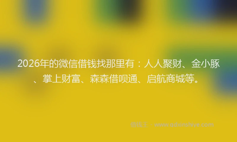2026年的微信借钱找那里有:人人聚财、金小豚、掌上财富、森森借呗通、启航商城等。