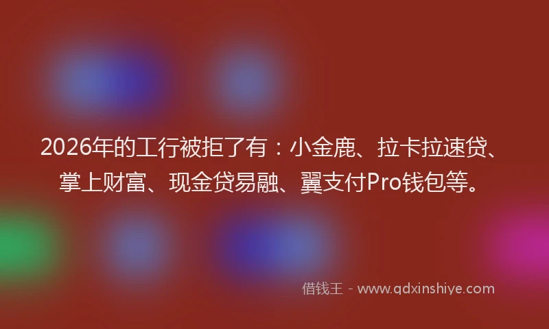 2026年的工行被拒了有：小金鹿、拉卡拉速贷、掌上财富、现金贷易融、翼支付Pro钱包等。