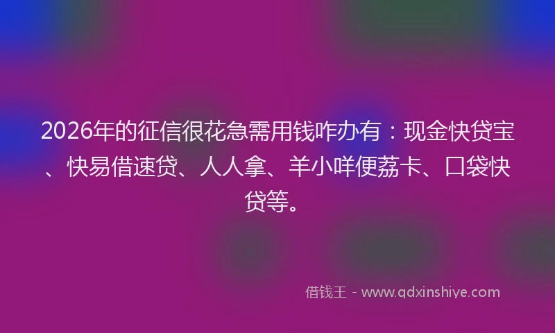 2026年的征信很花急需用钱咋办有：现金快贷宝、快易借速贷、人人拿、羊小咩便荔卡、口袋快贷等。