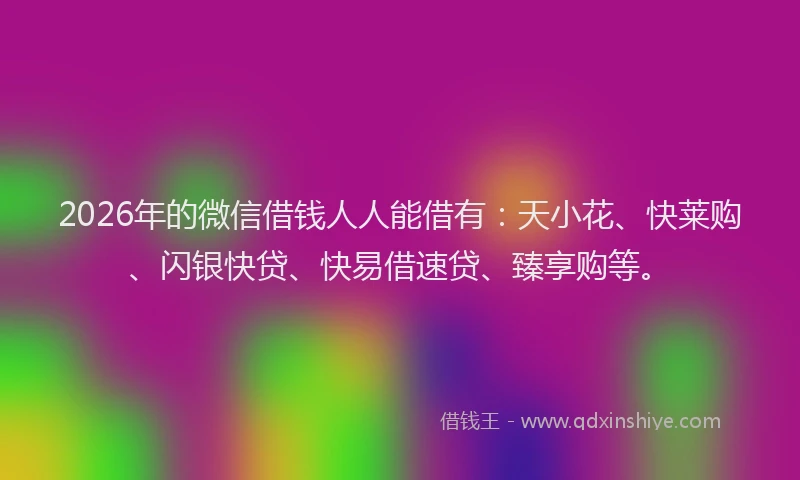 2026年的微信借钱人人能借有：天小花、快莱购、闪银快贷、快易借速贷、臻享购等。