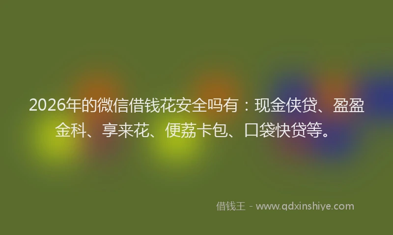 2026年的微信借钱花安全吗有:现金侠贷、盈盈金科、享来花、便荔卡包、口袋快贷等。