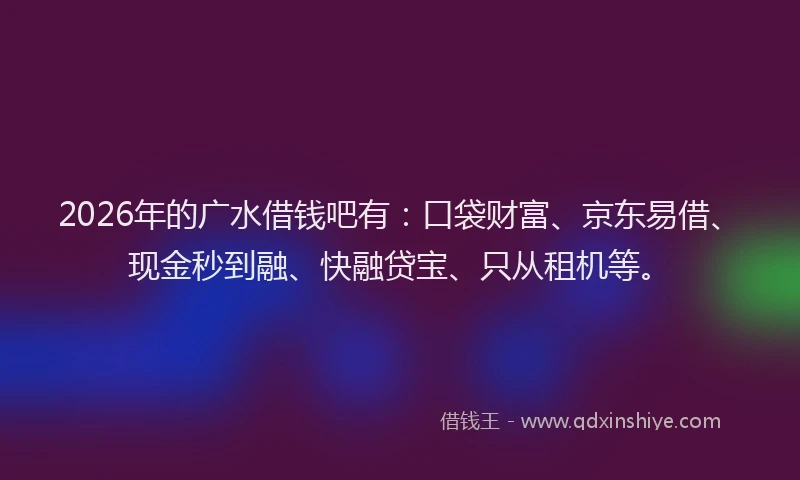 2026年的广水借钱吧有：口袋财富、京东易借、现金秒到融、快融贷宝、只从租机等。