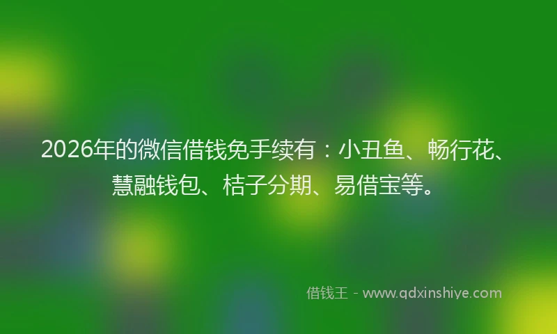 2026年的微信借钱免手续有:小丑鱼、畅行花、慧融钱包、桔子分期、易借宝等。