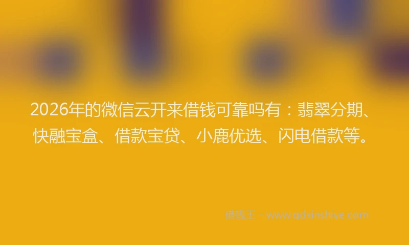 2026年的微信云开来借钱可靠吗有：翡翠分期、快融宝盒、借款宝贷、小鹿优选、闪电借款等。