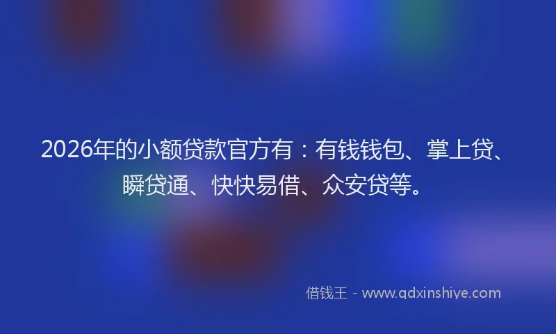 2026年的小额贷款官方有：有钱钱包、掌上贷、瞬贷通、快快易借、众安贷等。