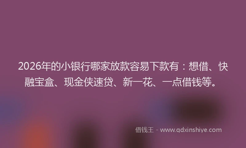 2026年的小银行哪家放款容易下款有：想借、快融宝盒、现金侠速贷、新一花、一点借钱等。